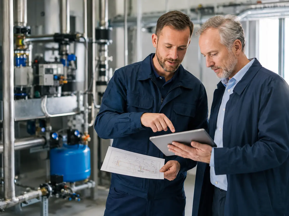 Técnico de PLAGASOL asesorando al responsable de una instalación sobre el control de Legionella