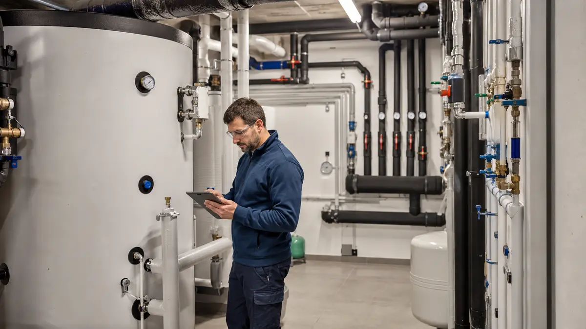 Técnico revisando una instalación para el control de Legionella en Sevilla